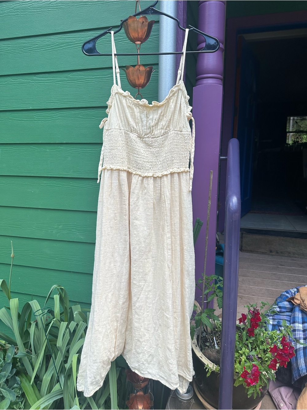 Urban Outfitters Cream Smocked Midi Sundress